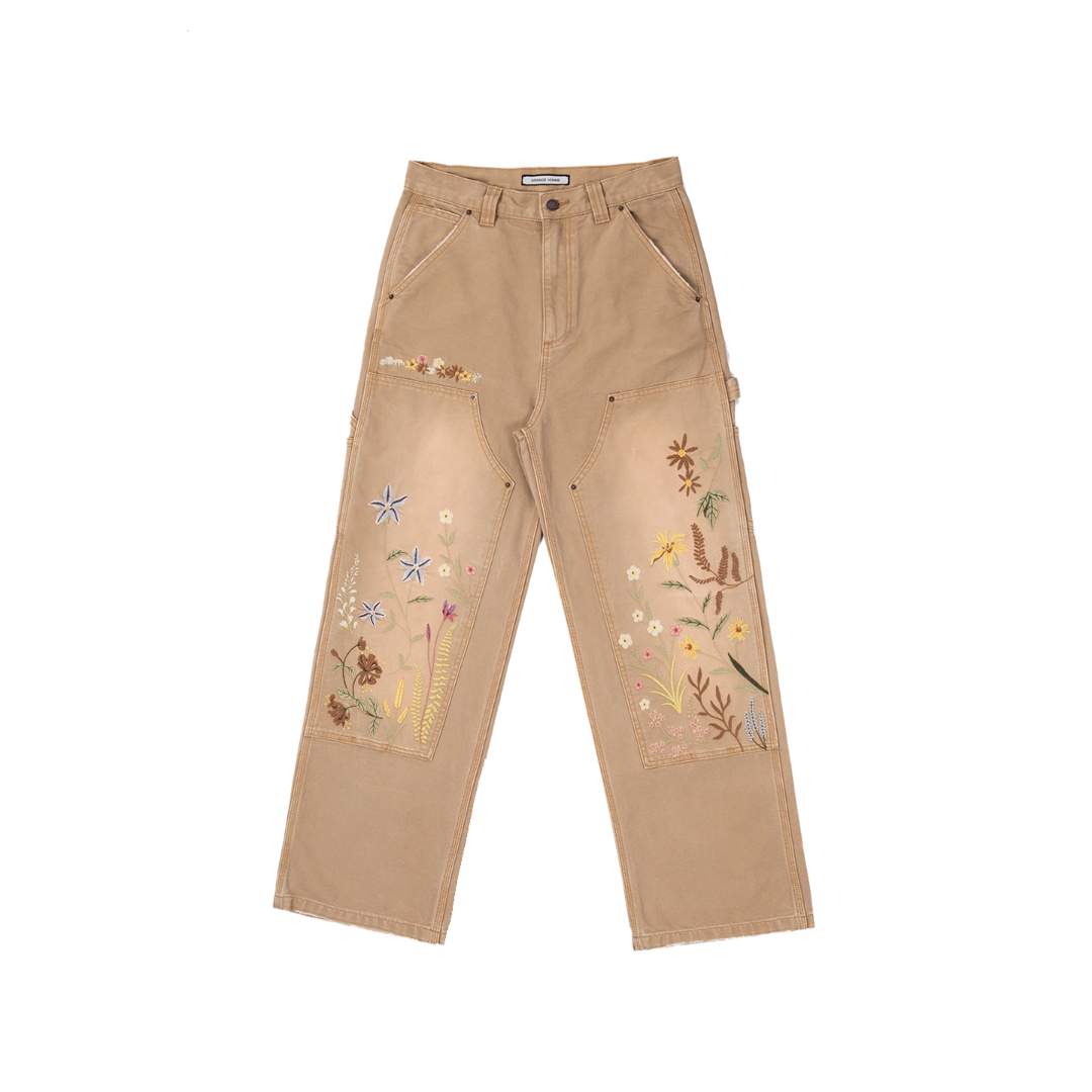 Vintage Floral Embroidered Straight Leg Pants