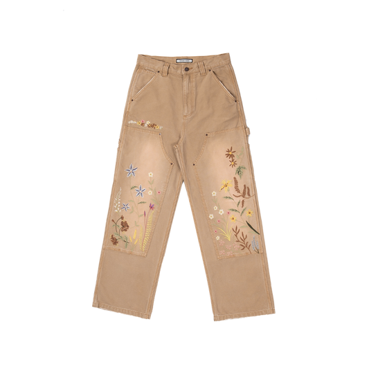 Vintage Floral Embroidered Straight Leg Pants