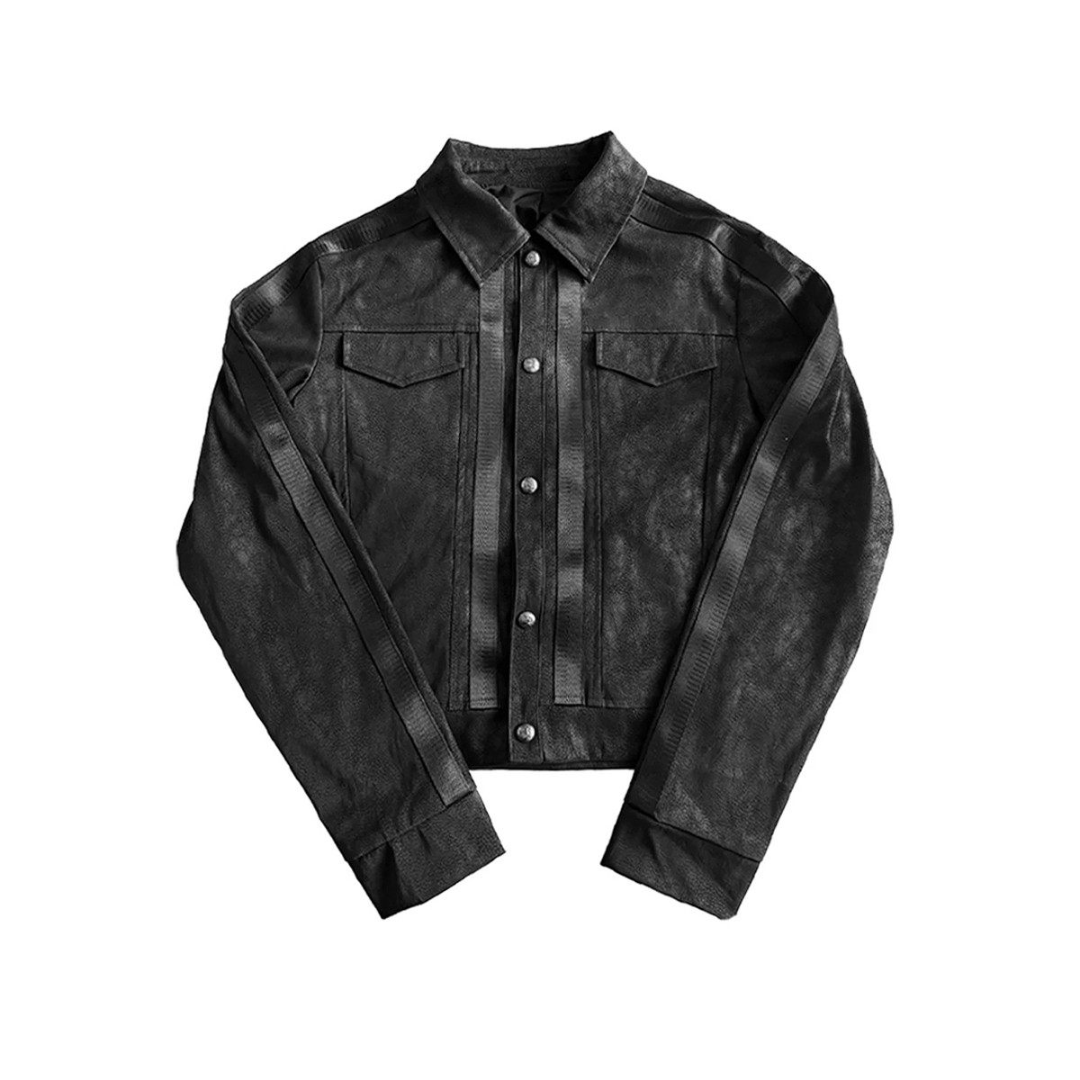 Caged Bird Vein Print Leather Jacket