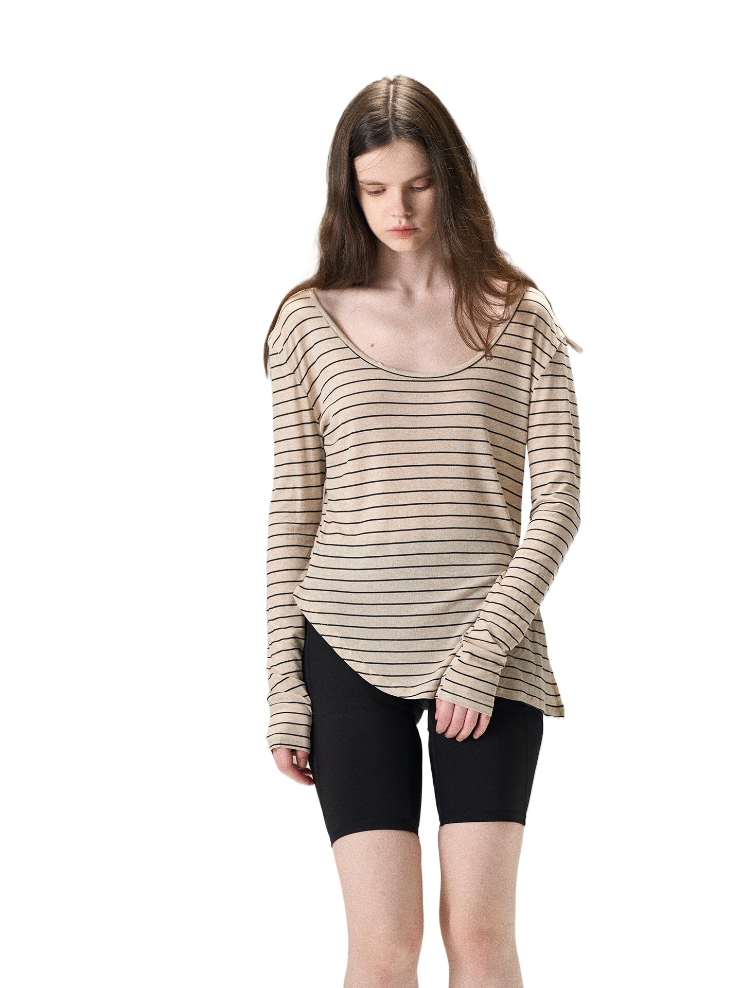 Tencel Wool Striped U-Neck Tee