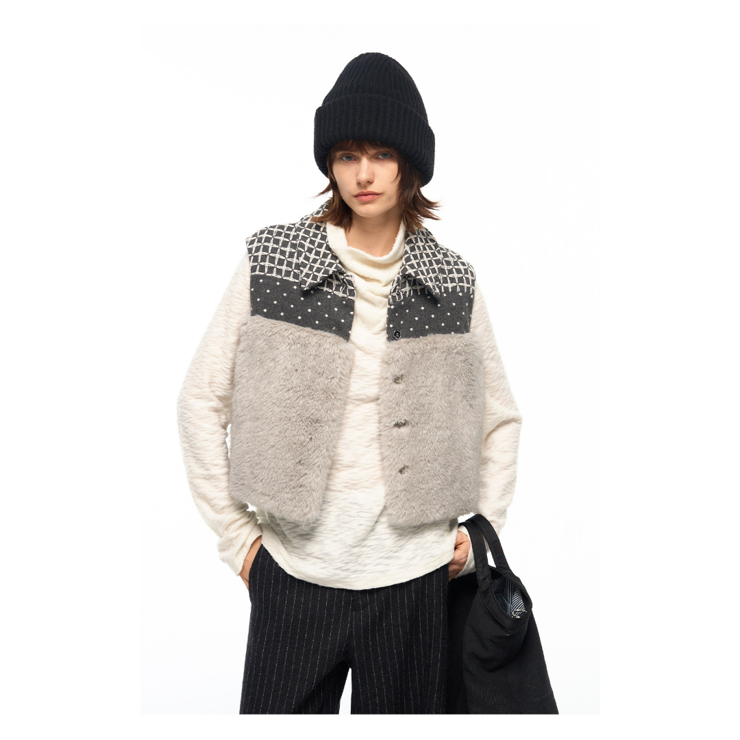 Áo vest lông giả patchwork