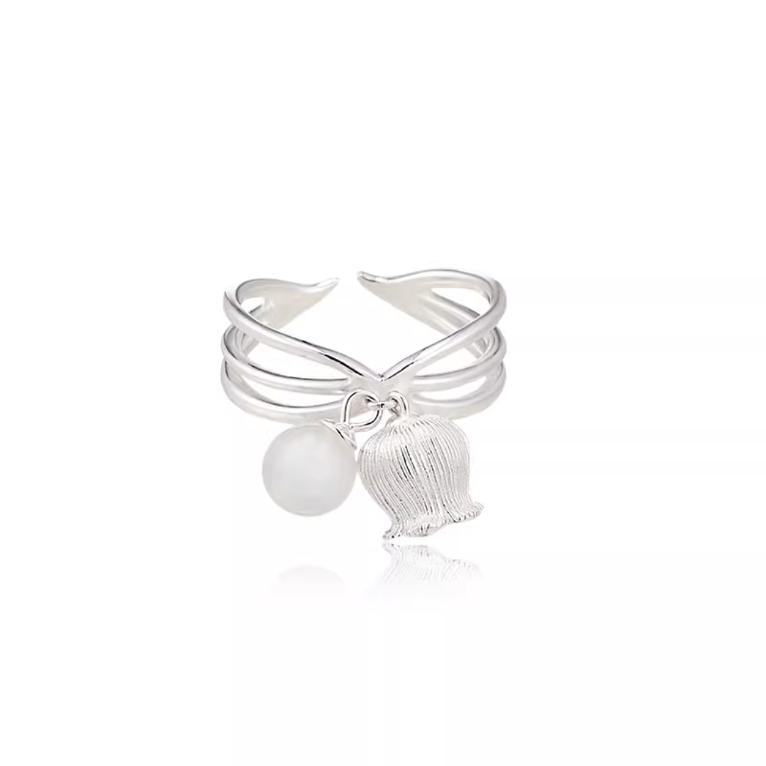 Twin Bell Ring & Crystal Teardrop Ring