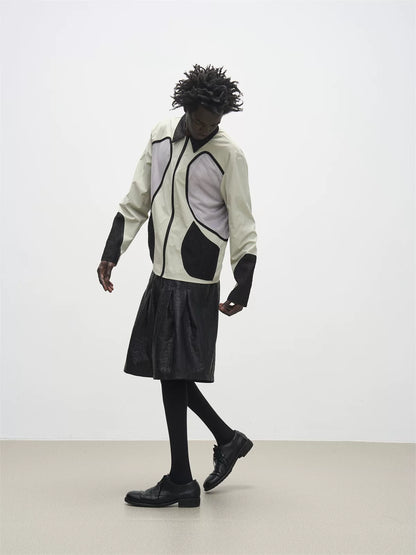 7440 37 1 Textured Nylon Mesh Panel Collared Jacket
