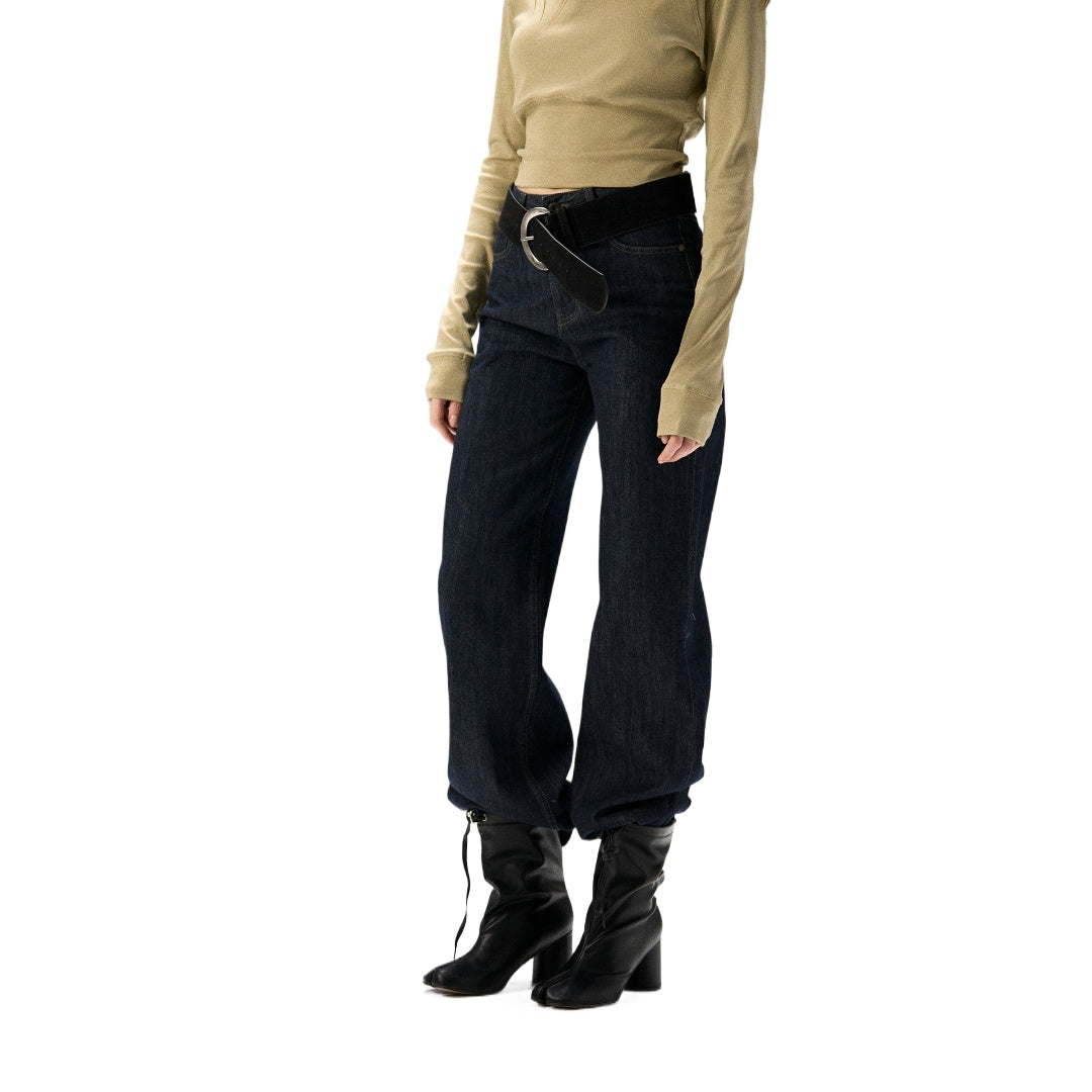 Mid-Rise Straight Wide Leg Jeans