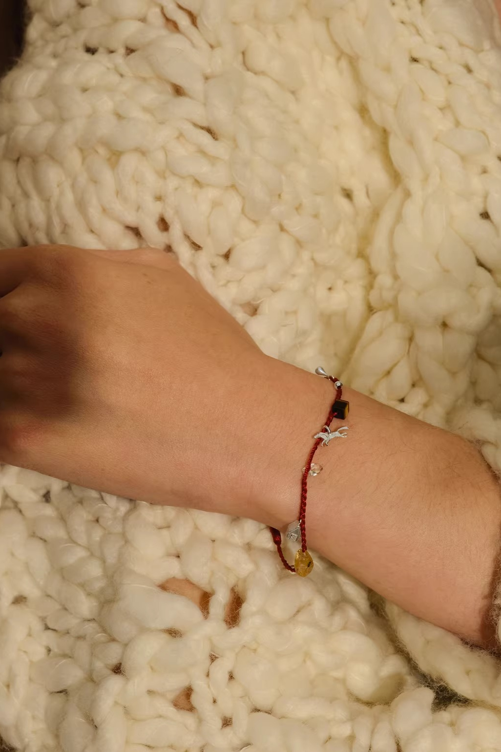 Log Cabin Pony Red Cord Necklace & Bracelet — worn by a model