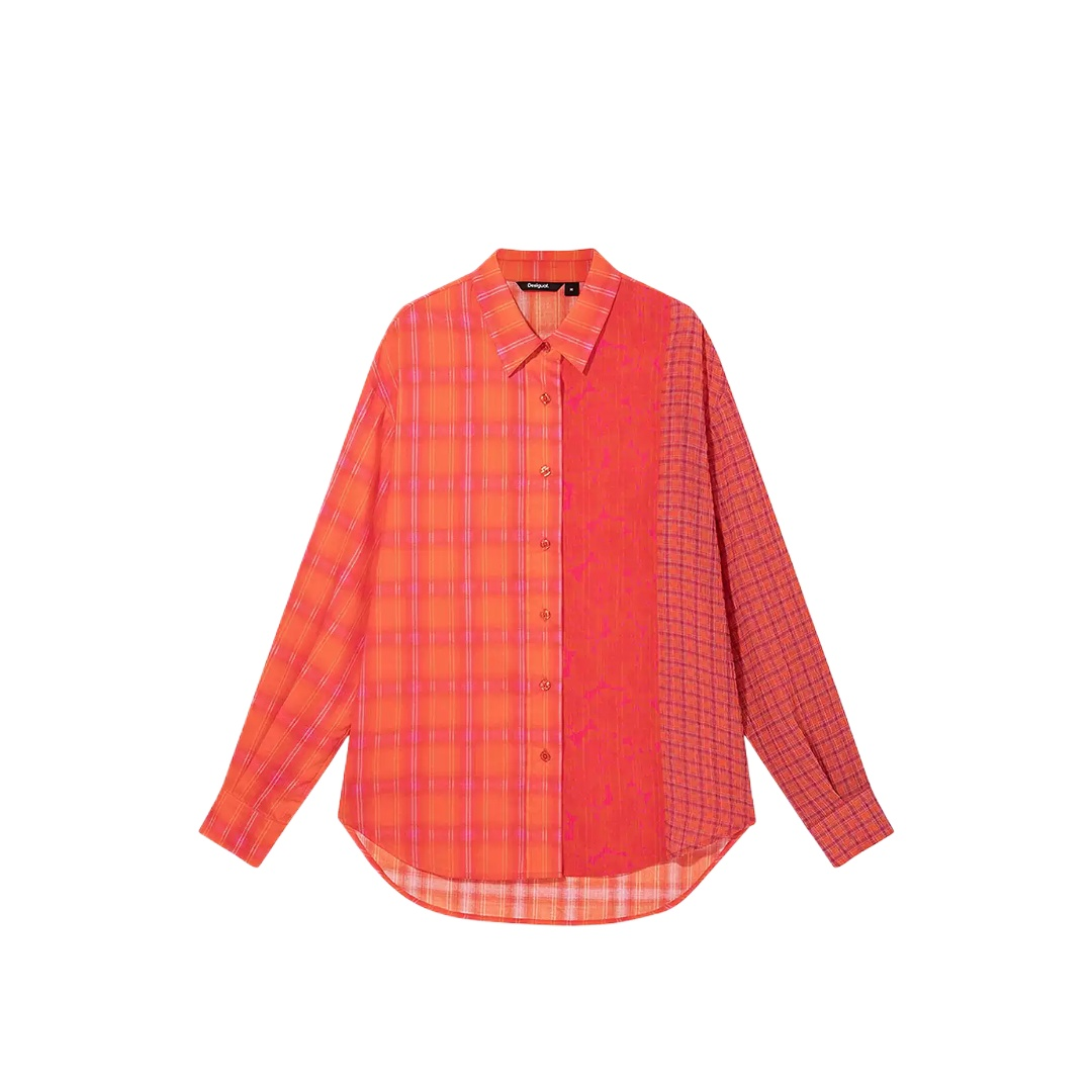 Loose Fit Plaid Patchwork Printed Shirt