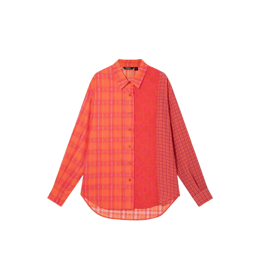 Loose Fit Plaid Patchwork Printed Shirt