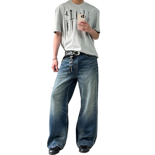 Faded Vintage Wash Straight Jeans