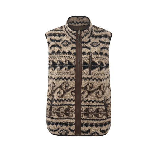 Men's women's Khaki vest - retro lamb wool gilet sleeveless zip up high collar layering