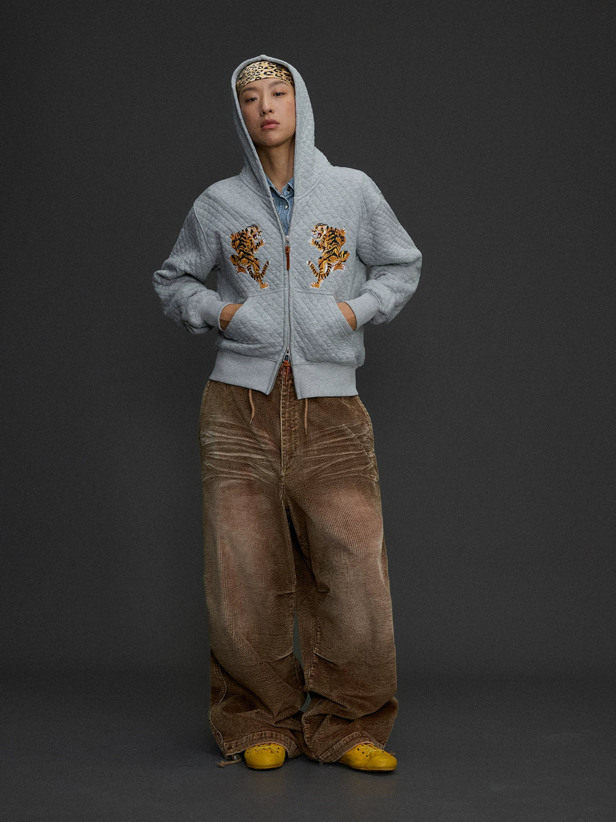 Wide Leg Corduroy Cargo Pants product photo, brown