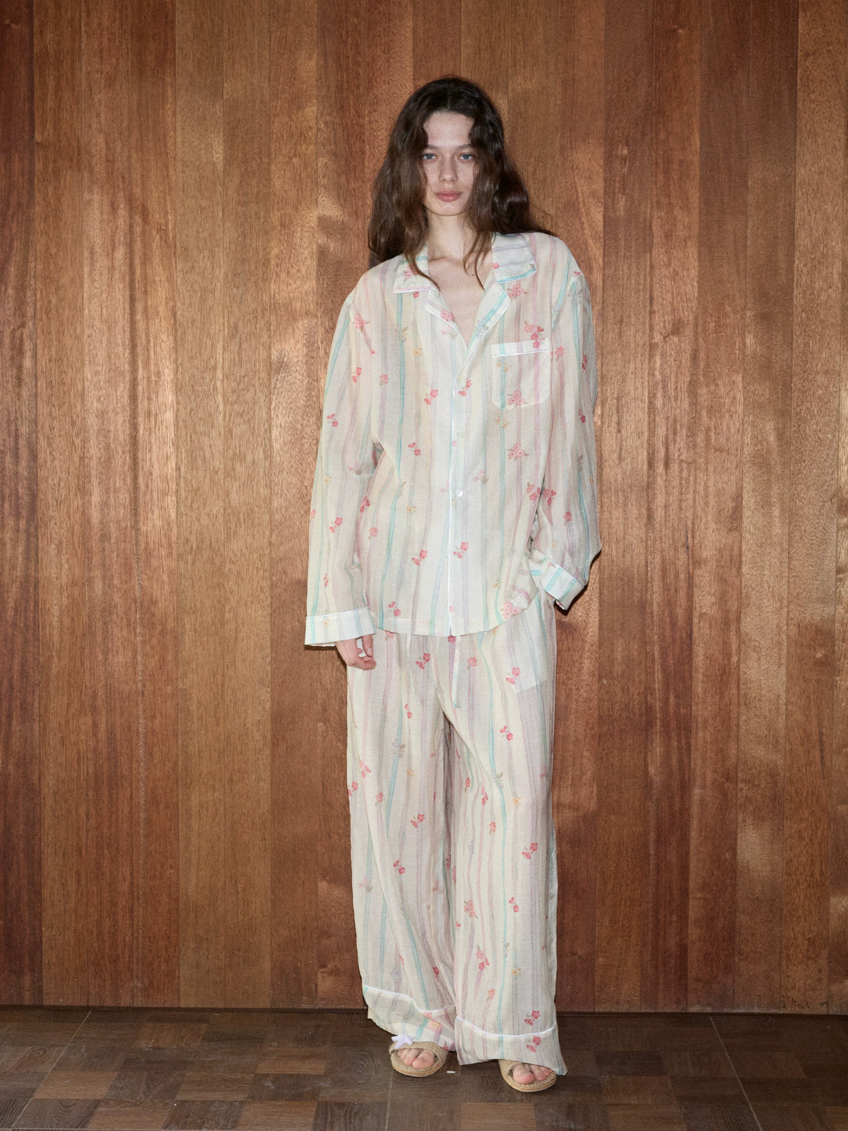 Sheer Floral Tencel Couples’ Pajama Set