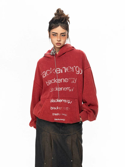 Washed Letter Print Hoodie