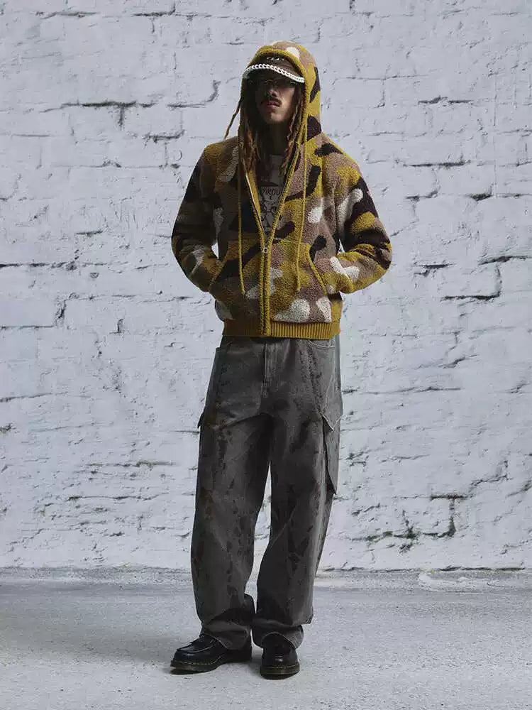 Distressed Print Canvas Cargo Pants product view