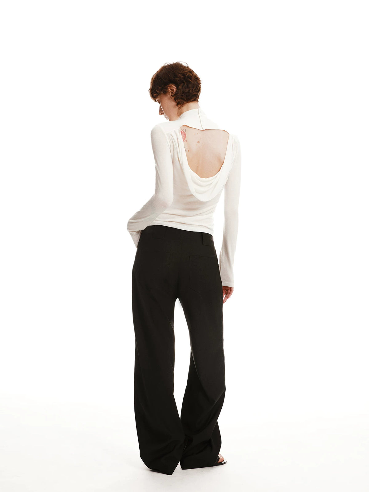 Open-Back Cowl Neck Lyocell-Wool Top - 360 view 4