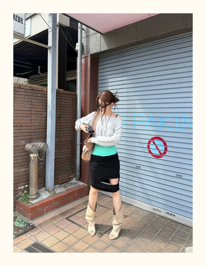 2026年新款时尚感圆头鱼嘴褶皱露趾堆堆靴百搭粗跟辣妹时尚中筒靴