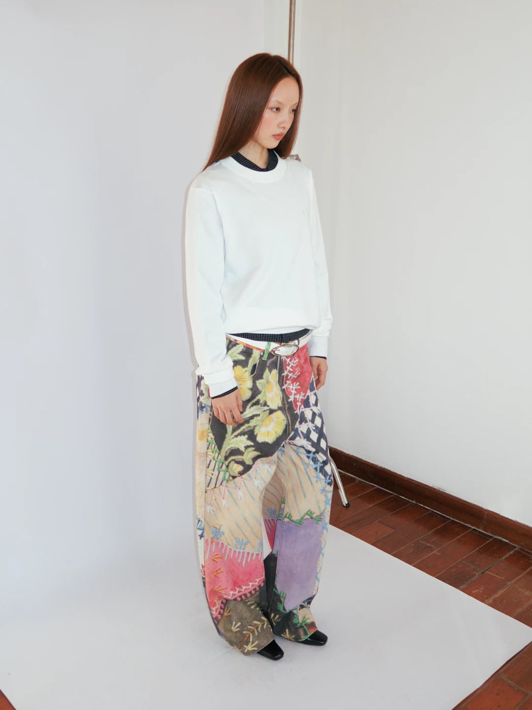 Patchwork Print Wide-Leg Trousers in multicolor product photo