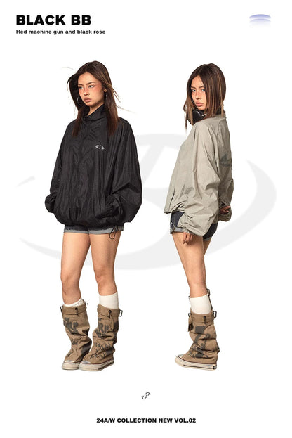 Crinkled Stand Collar Zip Jacket