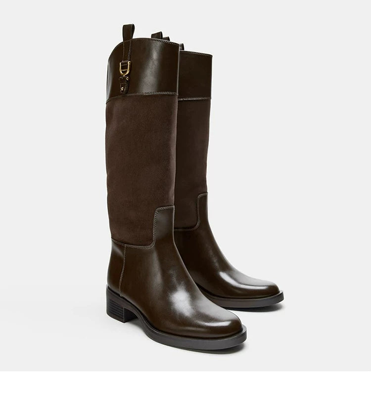 Women's Round Toe Block Heel Knee-High Boots