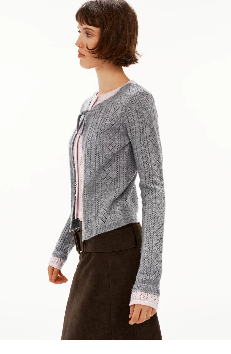Faux-Layered Argyle Wool Cardigan - 360 view 8