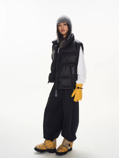 Quilted Stand Collar Puffer Vest black front view
