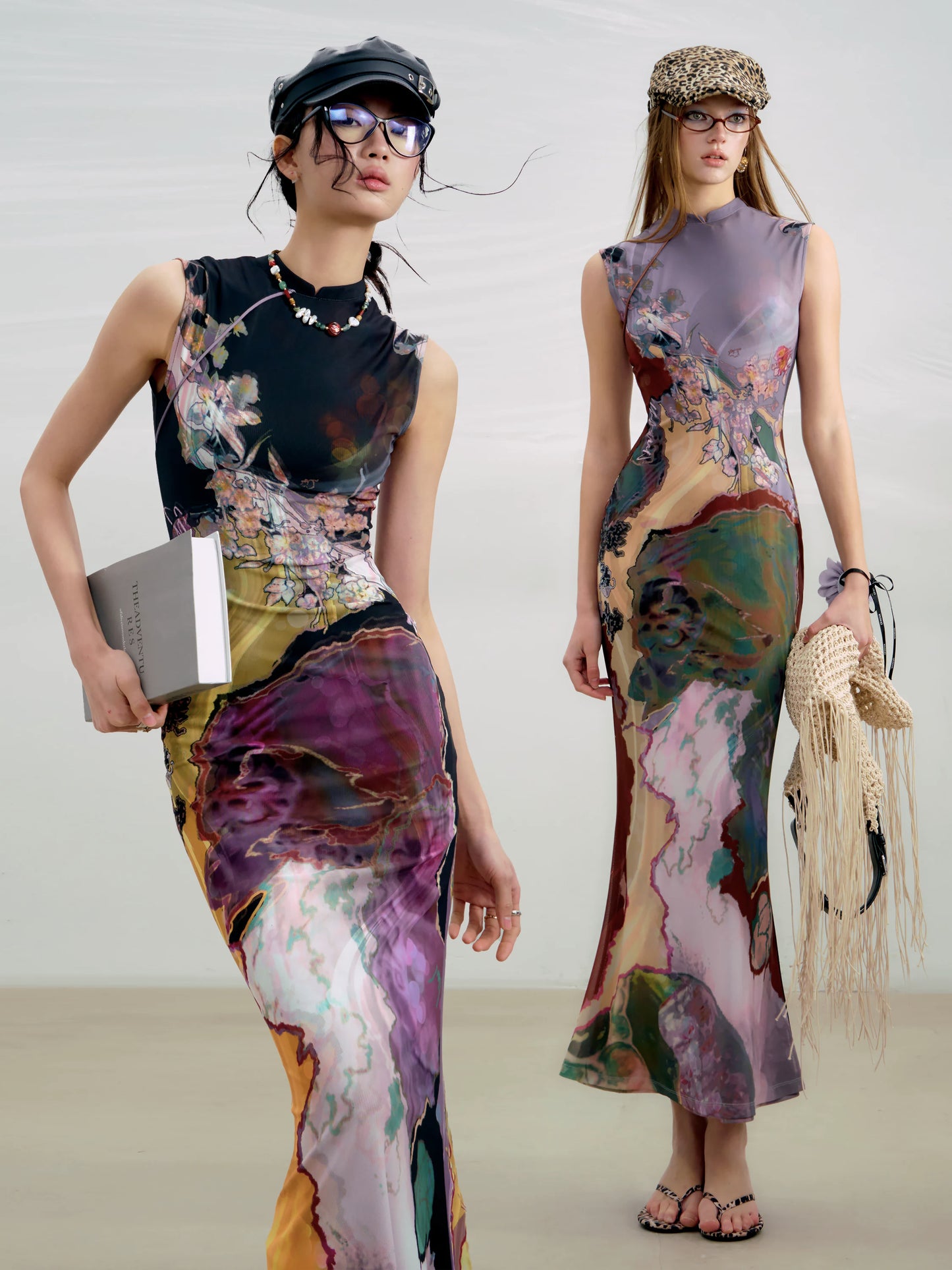 Contrast Print Reversible Qipao Dress