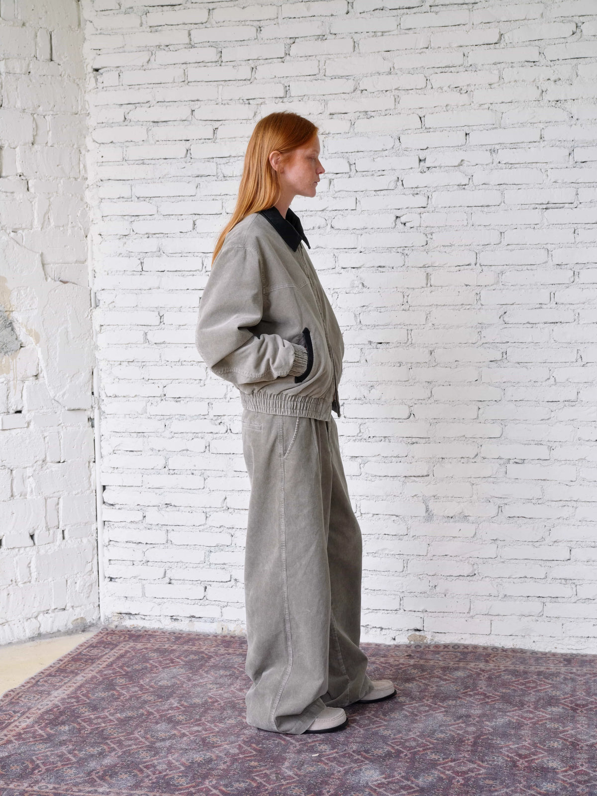 VLABMADE Western Faux-Leather Collar Corduroy Jacket