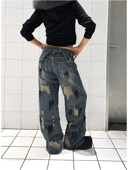 Distressed Wide-Leg Jeans