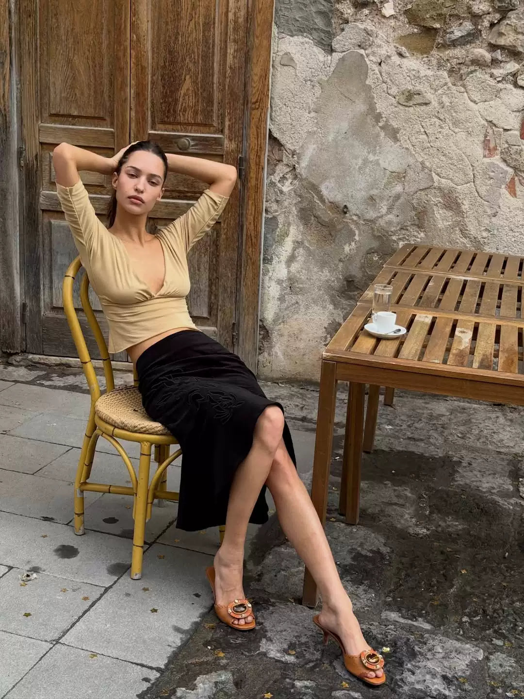 V-Neck Top & Midi Skirt