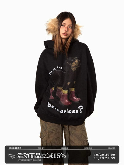 Dachshund Print Fleece Hoodie
