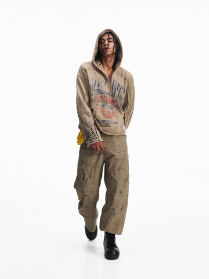Khaki hooded sweatshirt, full front view