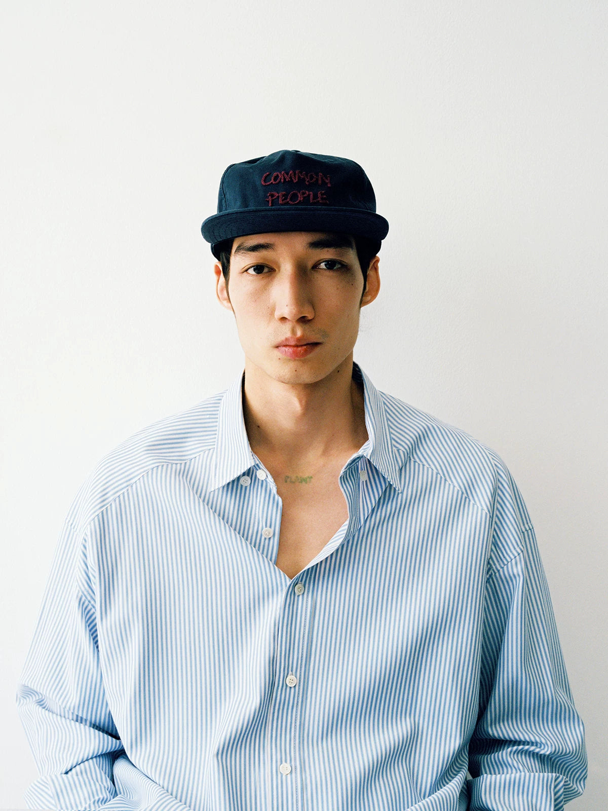 Vintage Washed 100% Cotton Flat Brim Baseball Cap with Chain Embroidery