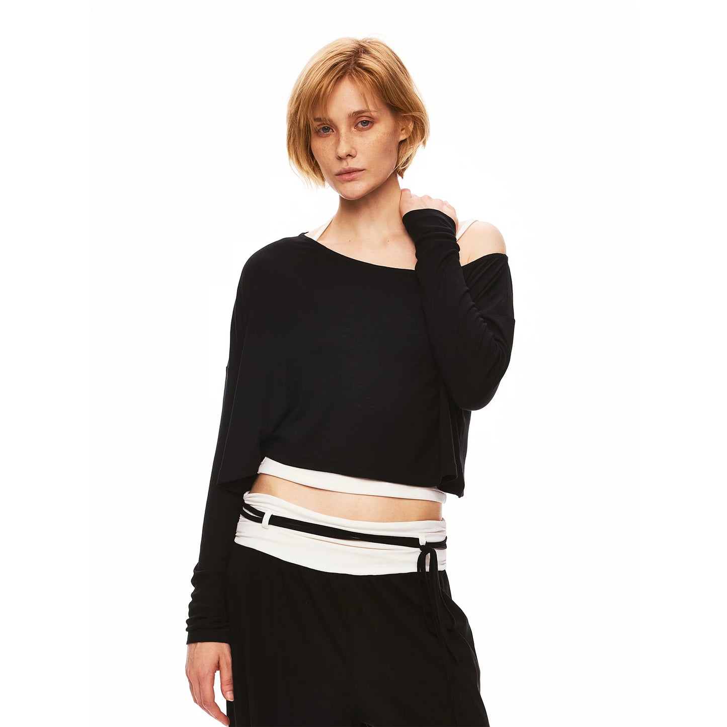 Wool Lyocell Blend Asymmetric Cropped Top & Pants Set