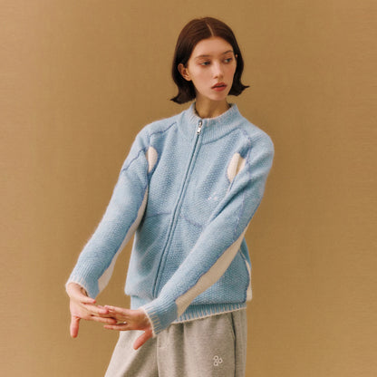 FPA Piqué Contrast Stand-Collar Zip Cardigan