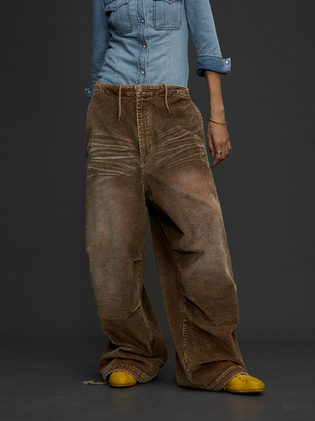 Wide Leg Corduroy Cargo Pants product photo, brown