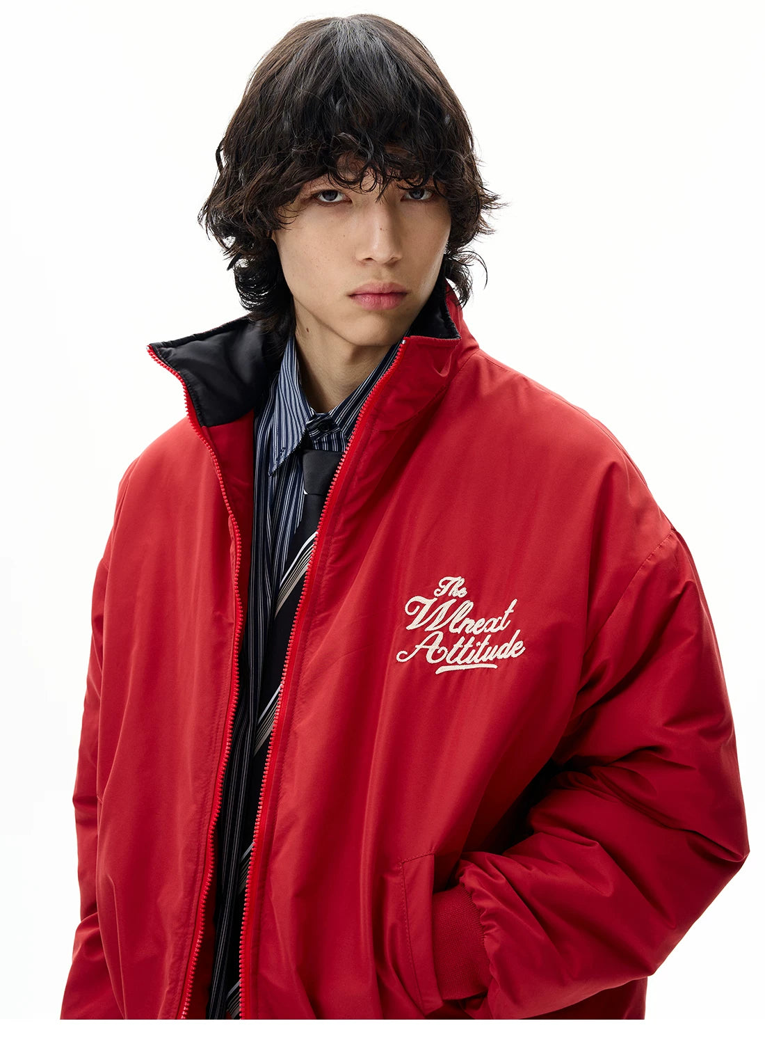 Men’s Red Embroidered Flight Jacket