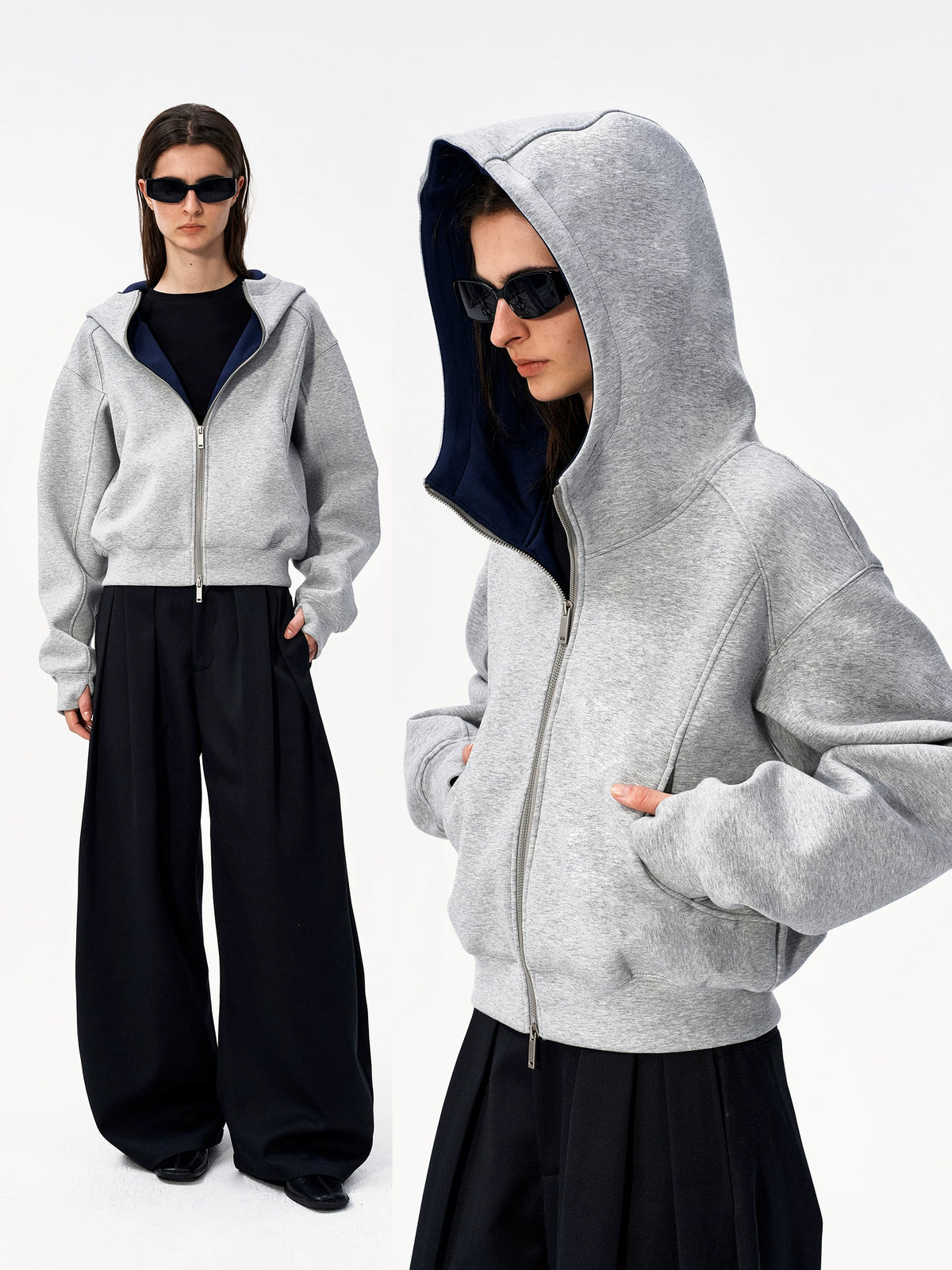 Colorblock Relaxed Zip-Up Hoodie