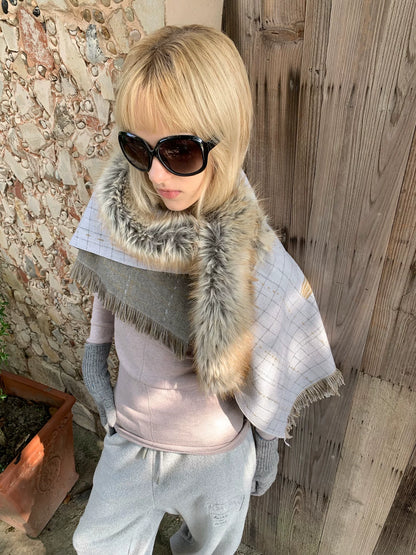 Detachable Fringe Plaid Wrap Scarf