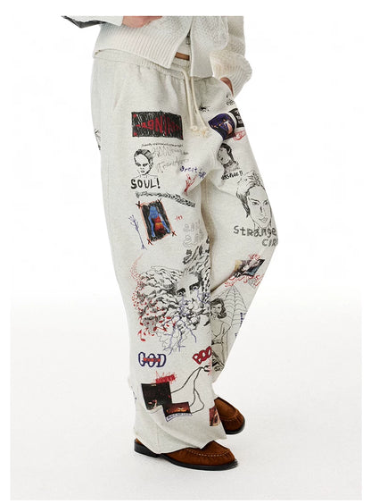 Printed Knit Straight-Leg Sweatpants