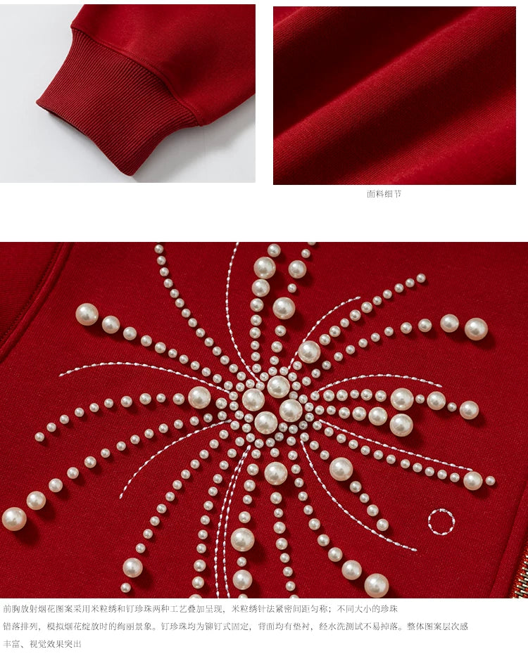 Pearl Embroidered Zip Hoodie
