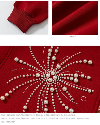 Pearl Embroidered Zip Hoodie