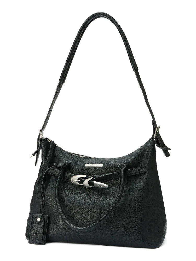 Textured Faux Leather Buckle Tote Bag