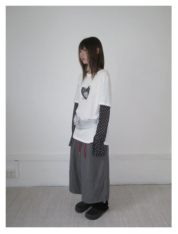 Heart Applique Polka Dot Long Sleeve Tee
