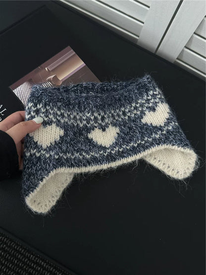 Heart Pattern Knit Earflap Headband product photo