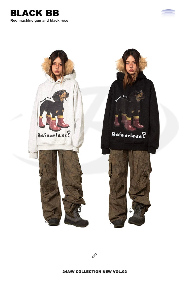 Dachshund Print Fleece Hoodie