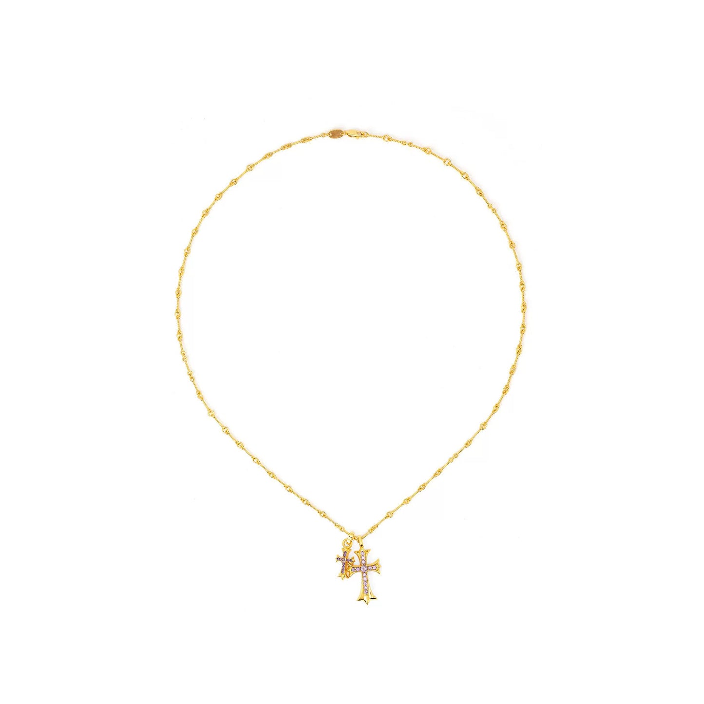 24K Gold-Plated Double Cross Crystal Necklace