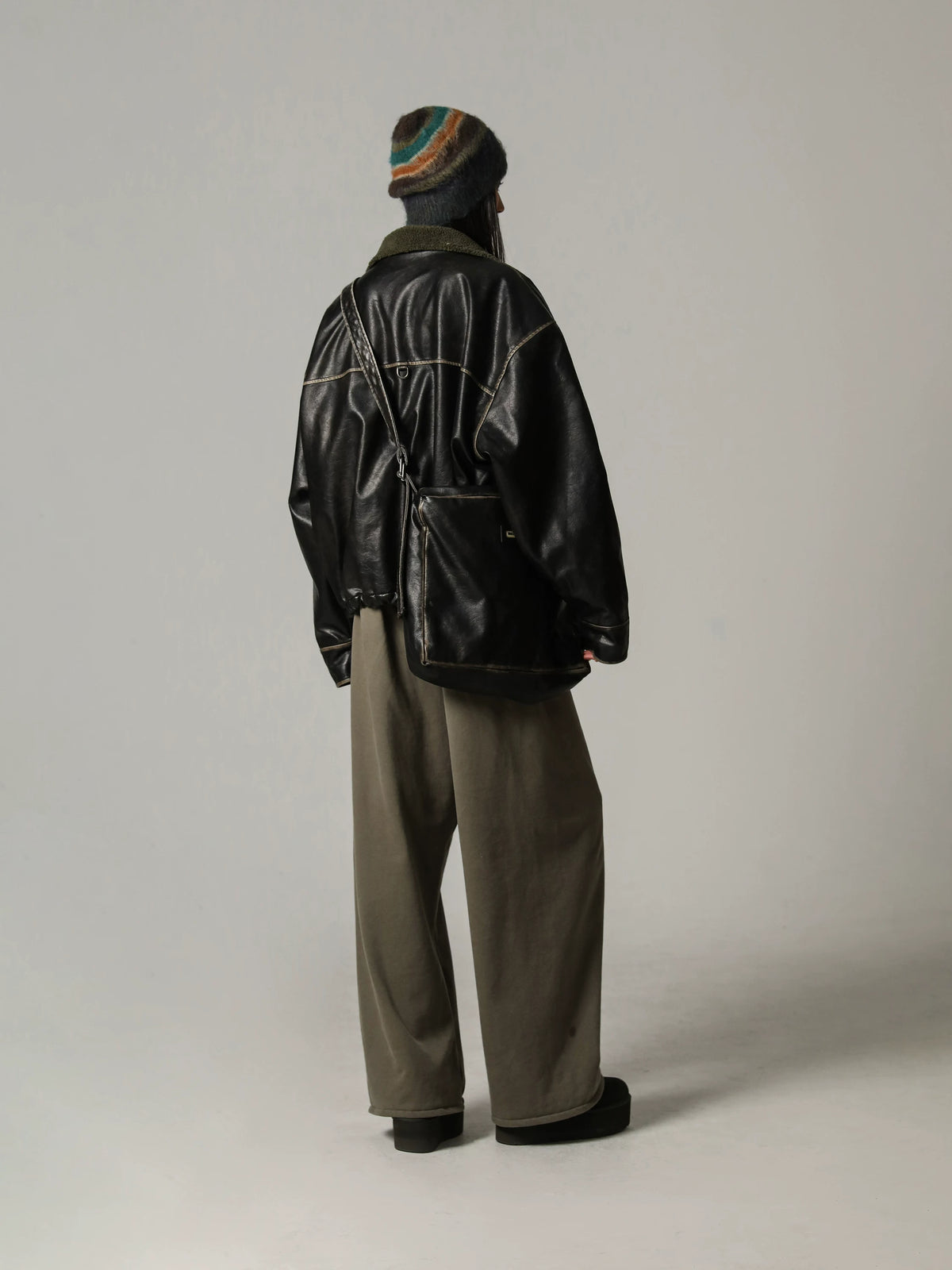 MASONPRINCE Distressed Faux Leather Shearling Jacket