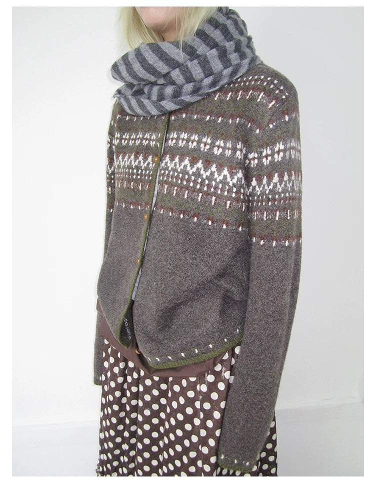Coffee Diamond Knit Cardigan