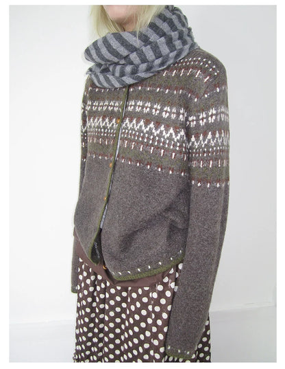 Coffee Diamond Knit Cardigan