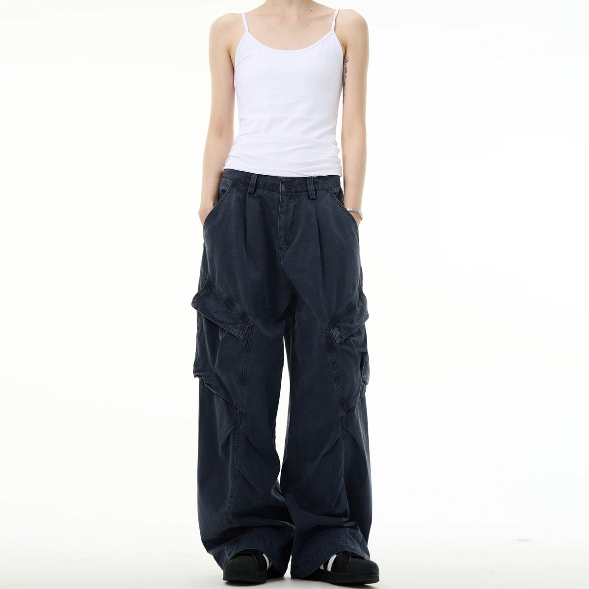 Deconstructed Cargo Wide-Leg Pants