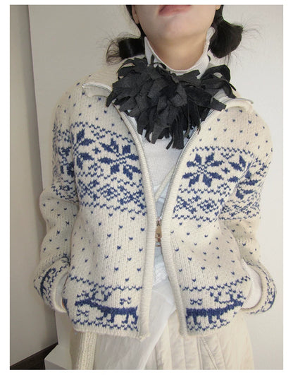 Fair Isle Cropped Knit Cardigan